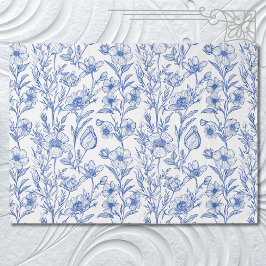 Papel De Seda Flor salvaje de Chinoiserie azul y blanca