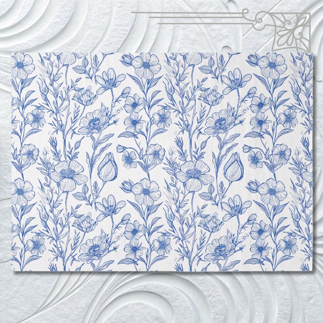 Papel De Seda Flor salvaje de Chinoiserie azul y blanca (Subido por el creador)