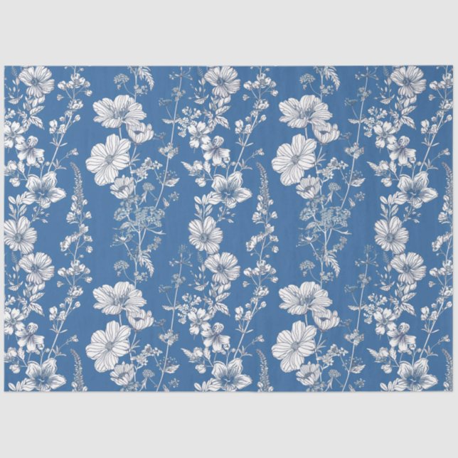 Papel De Seda Flor salvaje de Chinoiserie azul y blanca (Anverso)
