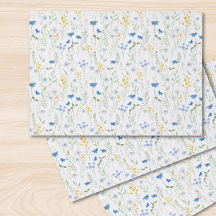 Papel De Seda Flor silvestre acuarela azul