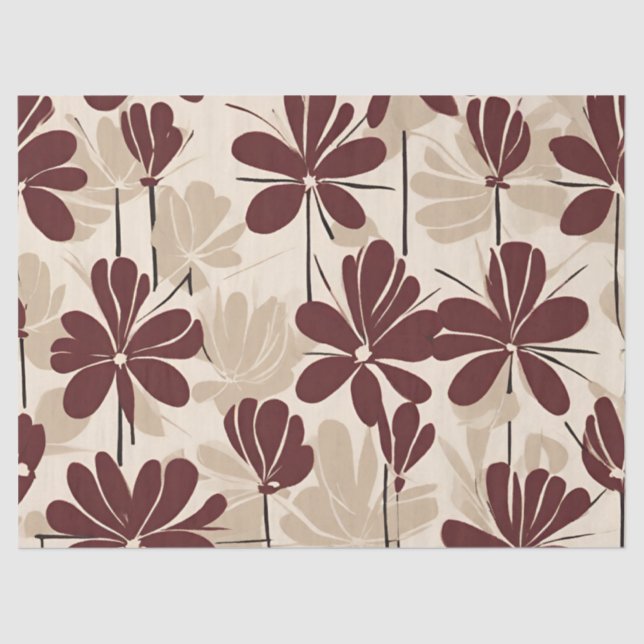 Papel De Seda Flor silvestre maroon beige grande y moderna (Anverso)