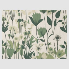 Papel De Seda Flor silvestre verde de hierba blanca moderna