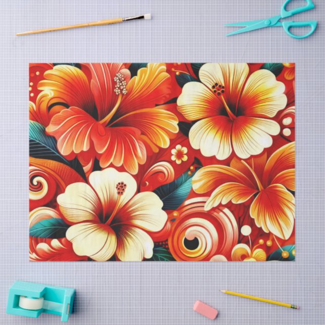 Papel De Seda Flor tropical hawaiana Hibiscus Naranja Decoupage (Artesanía)