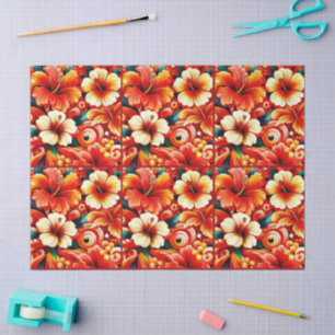 Papel De Seda Flor tropical hawaiana Hibiscus Naranja Decoupage