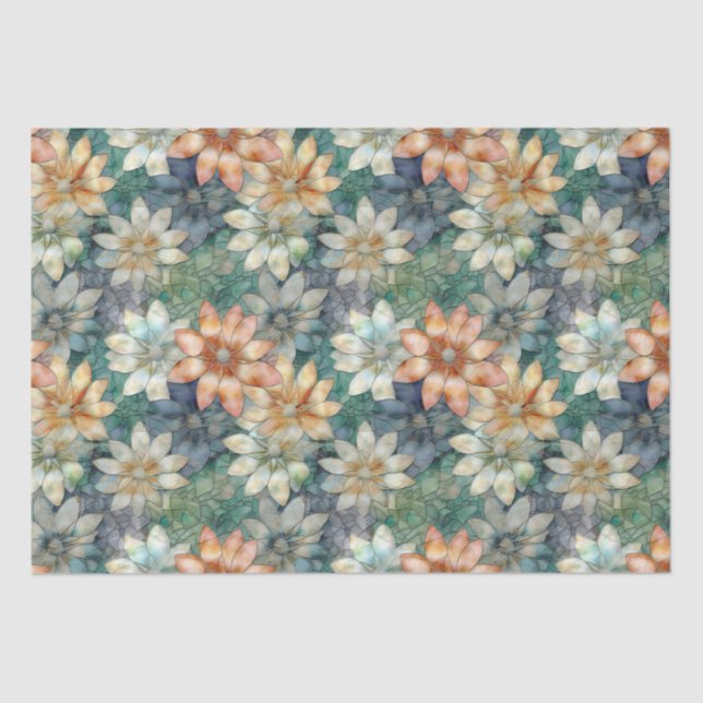 Papel De Seda Flor verde azul blanco Peach (Anverso)