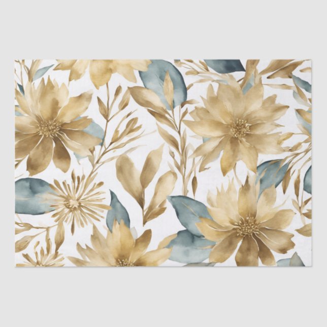 Papel De Seda Flor Verde azulada Boho White Gold (Anverso)