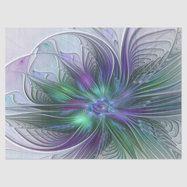 Papel De Seda Flor verde morada Moderna Resumen arte fractal (Anverso)