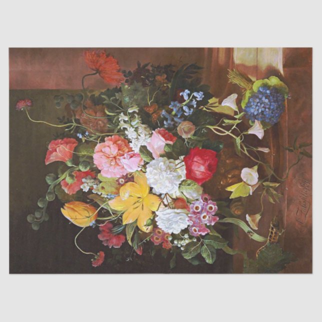 Papel De Seda Flor Vida De Los Rosas Tulipanes Y Violetas (Anverso)