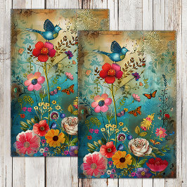 PAPEL DE SEDA FLOR Y AVE DECOUPAGE BOHO