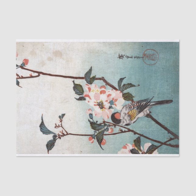 Papel De Seda Flor y pájaro de cerezo, Hiroshige, Ukiyoe (Anverso)