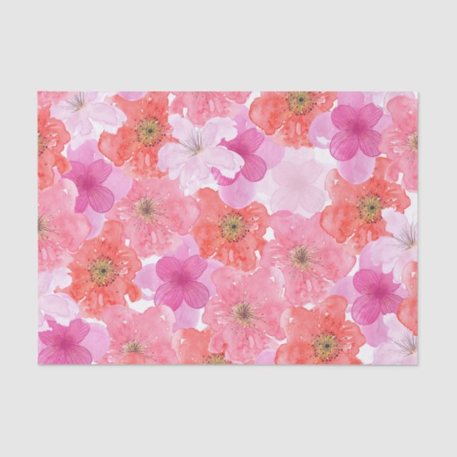 Papel De Seda Flora acuarela rosa bonito (Anverso)