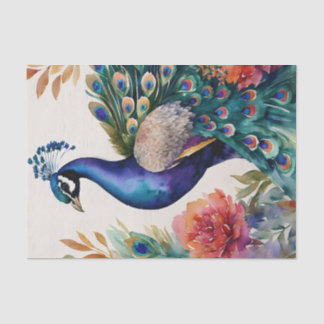 Papel De Seda Flora de acuarela de pavo real