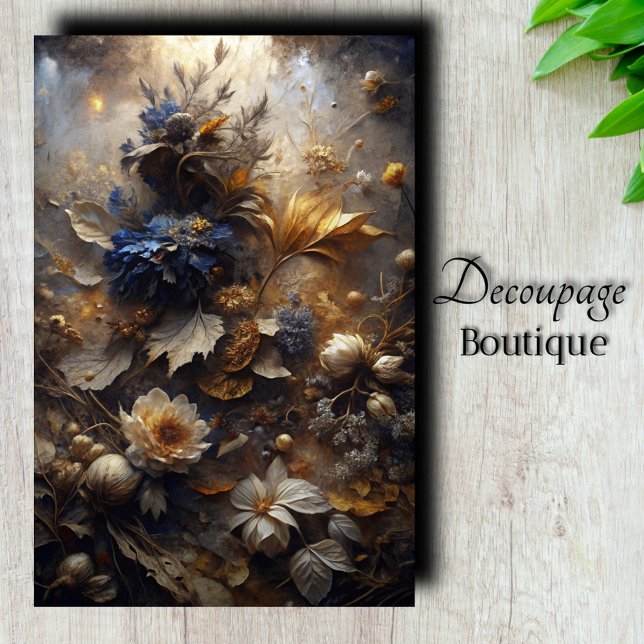 Papel De Seda Flora Decoupage Crepúsculo Dorado (Gilded Twilight Flora Decoupage Tissue Paper)