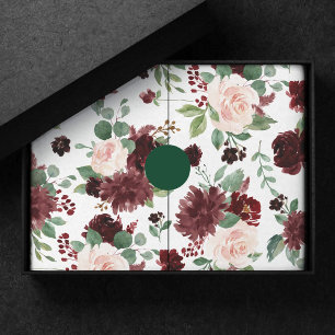 Papel De Seda Floraciones rusas   Patrón rojo de Terracota y Mar