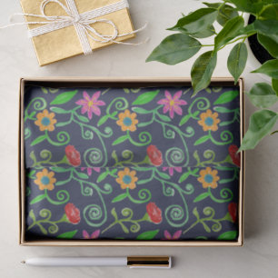 Papel De Seda Floral Acuarela Caprichosa Azul Marino