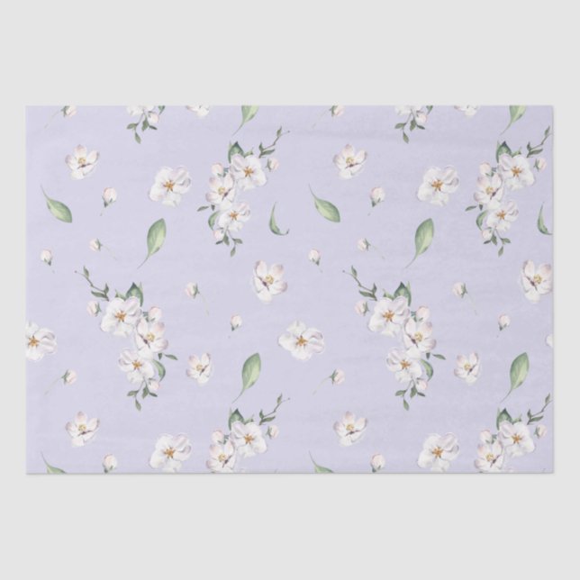 Papel De Seda Floral Acuarela Primaveral de Periwinkle Elegante (Anverso)