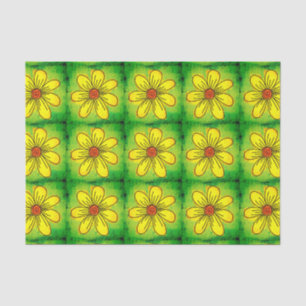 Papel de seda floral acuarela verde y amarillo