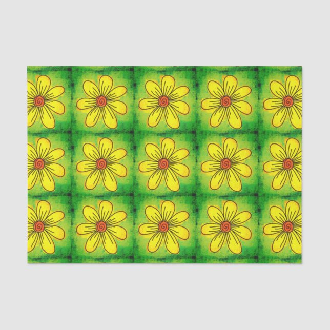 Papel de seda floral acuarela verde y amarillo (Anverso)