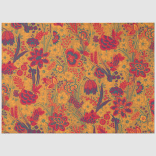 PAPEL DE SEDA FLORAL AMARILLO ROJO AZUL TULIPANES, HOJAS FLORALE