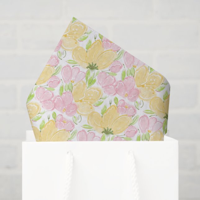 Papel De Seda Floral Amarillo Rosa (Bolsa de regalo)