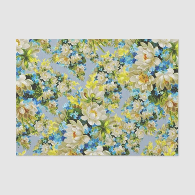 Papel De Seda Floral amarillo y azul (Anverso)