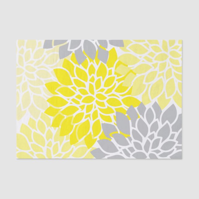 Papel De Seda Floral amarillo y gris moderno (Anverso)