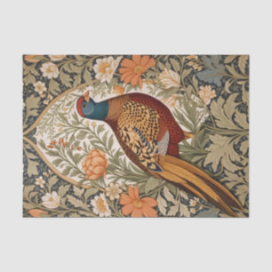 Papel De Seda Floral Antiguo Faisán Inspirado en William Morris