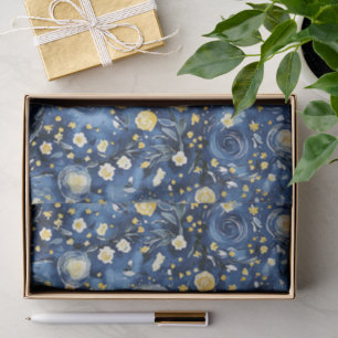 Papel De Seda Floral Azul Amarillo
