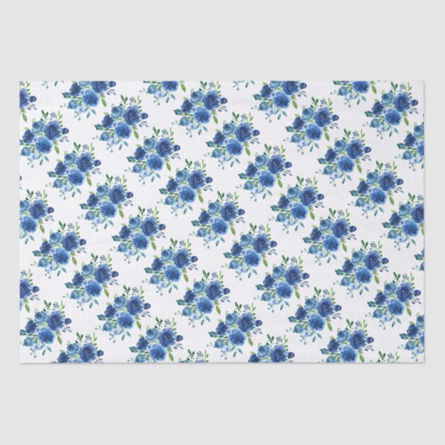 Papel De Seda Floral azul de marina (Anverso)