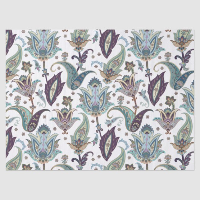 Papel de seda floral azul de paisley (Anverso)
