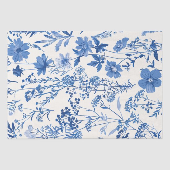 Papel De Seda Floral azul de vintage (Anverso)