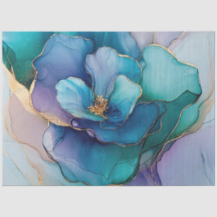 Papel De Seda Floral azul en diseño de serie de tinta de alcohol