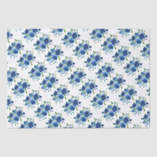 Papel De Seda Floral Azul Marino