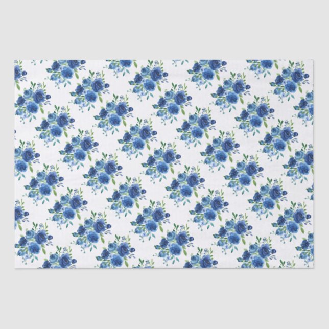 Papel De Seda Floral Azul Marino (Anverso)