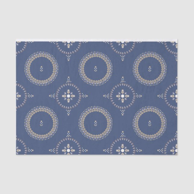 Papel De Seda Floral azul marino elegante (Anverso)