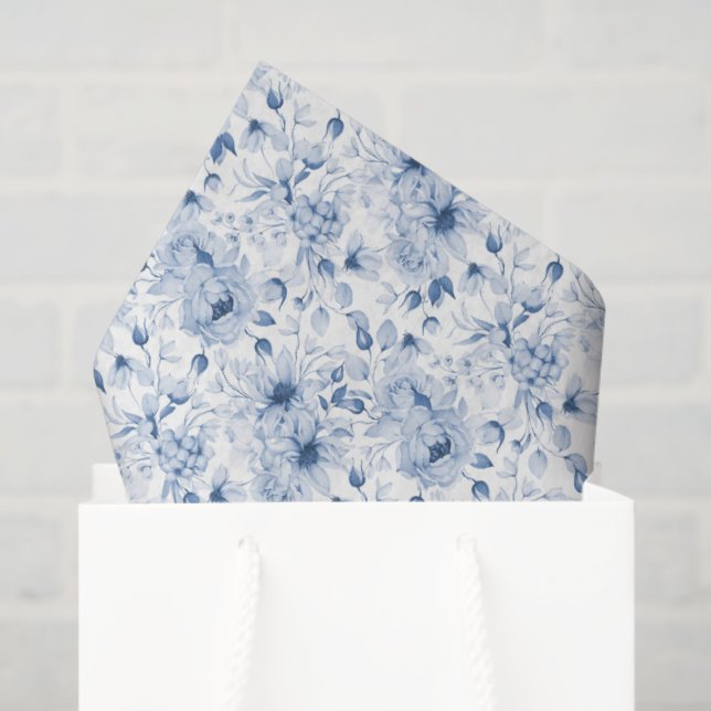 Papel de Seda Floral Azul Polvo (Bolsa de regalo)