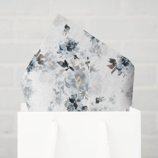 Papel de seda floral azul polvoriento (Bolsa de regalo)