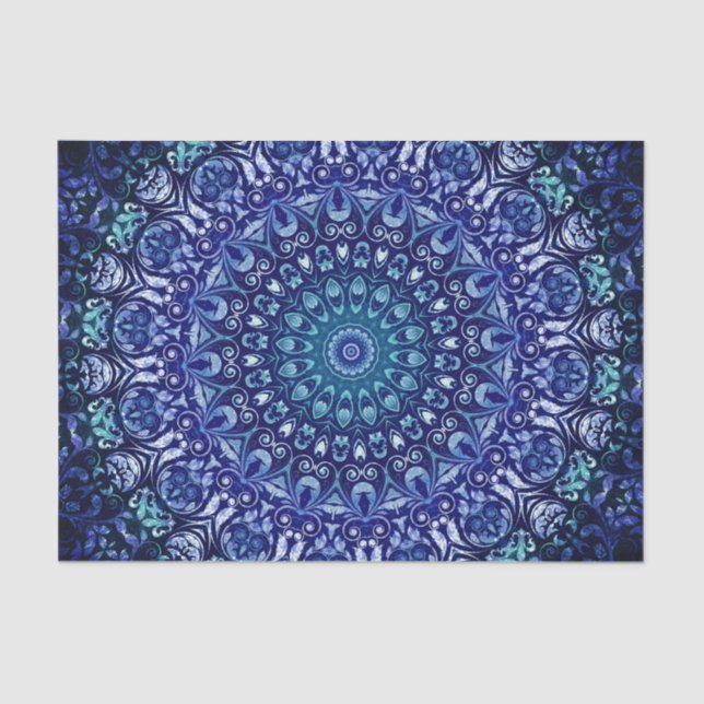 Papel De Seda Floral azul real vintage (Anverso)