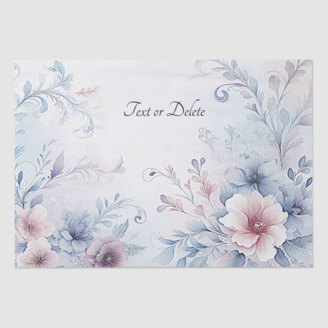 Papel de seda floral azul rosa acuarela (Anverso)