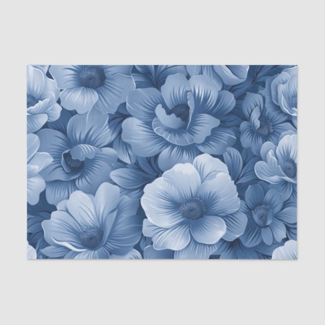 Papel De Seda Floral azul turbio (Anverso)