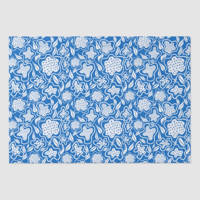Papel De Seda Floral azul y blanca (Anverso)