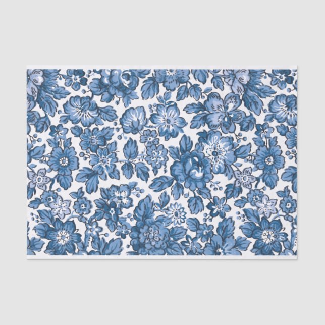 Papel De Seda Floral azul y blanca de bonito (Anverso)