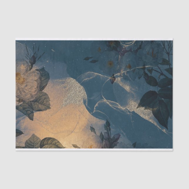 Papel De Seda Floral azul y dorada (Anverso)