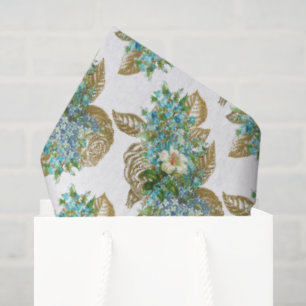 Papel De Seda Floral azul y dorada vintage