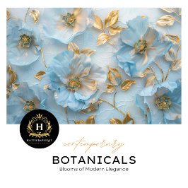 Papel De Seda Floral azul y dorado en polvo