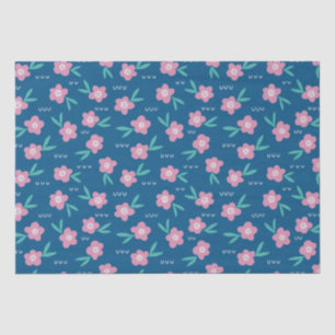 Papel De Seda Floral azul y rosa de color crudo