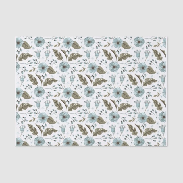 Papel De Seda Floral azul y verde (Anverso)