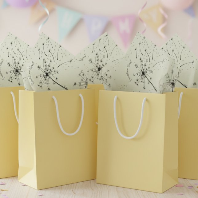 Papel De Seda Floral Besos de Diente de León Flor Silvestre Verd (Elegant & Rustic Dandelion Kisses Nature Birthday Dandelion Tissue Paper For Her in Pastel Yellow)