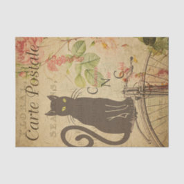 Papel De Seda Floral Black Cat Decoupage Vintage