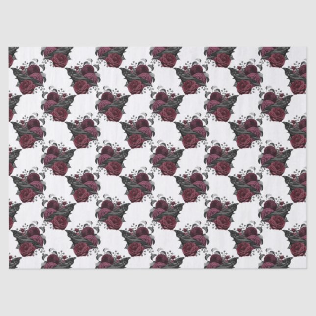 Papel De Seda Floral Black Raven en blanco Decoupage (Anverso)